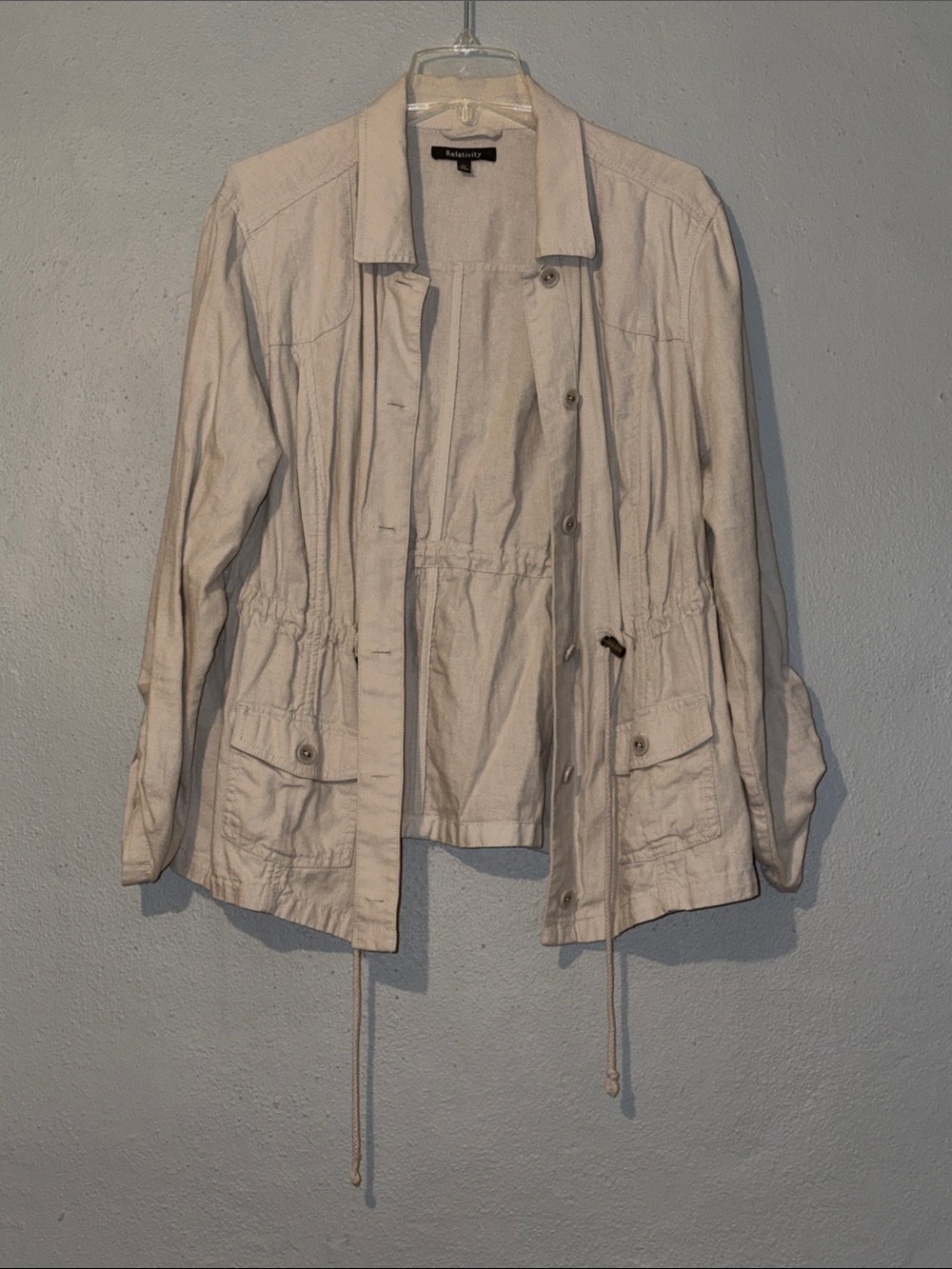 Relativity Cream Utility Jacket with Drawstring Waist